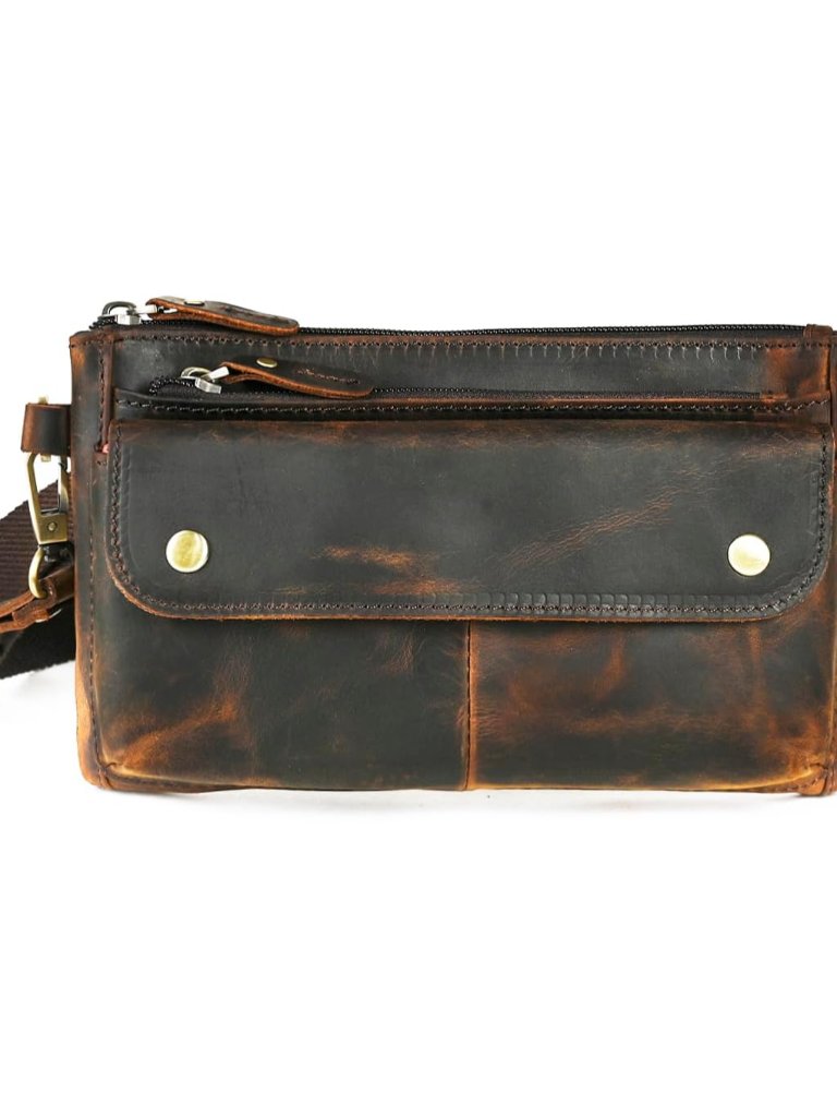Genuine Leather Hiking Riding Travel Fanny Waist Pack Small Phone Pouch For Men